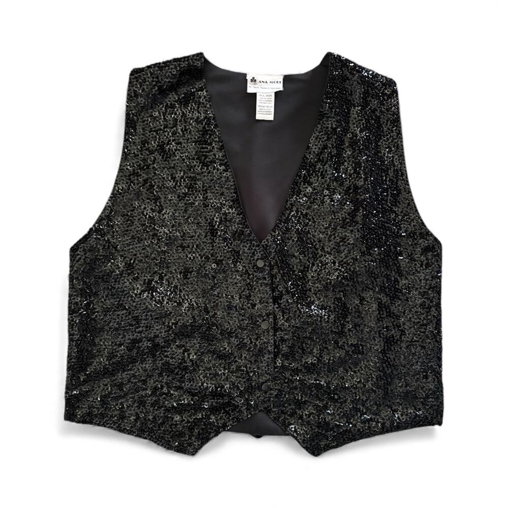 Vintage Ana Mori Black Sequin Vest - All Size - Picture 1 of 3